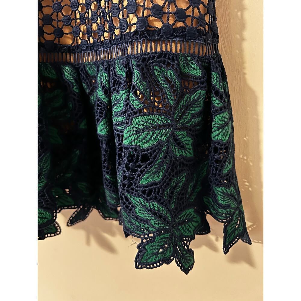 Badgley Mischka Belle by Deanndra Emerald Green Navy Blue Dress Lace A-line US 6 - Picture 4 of 10